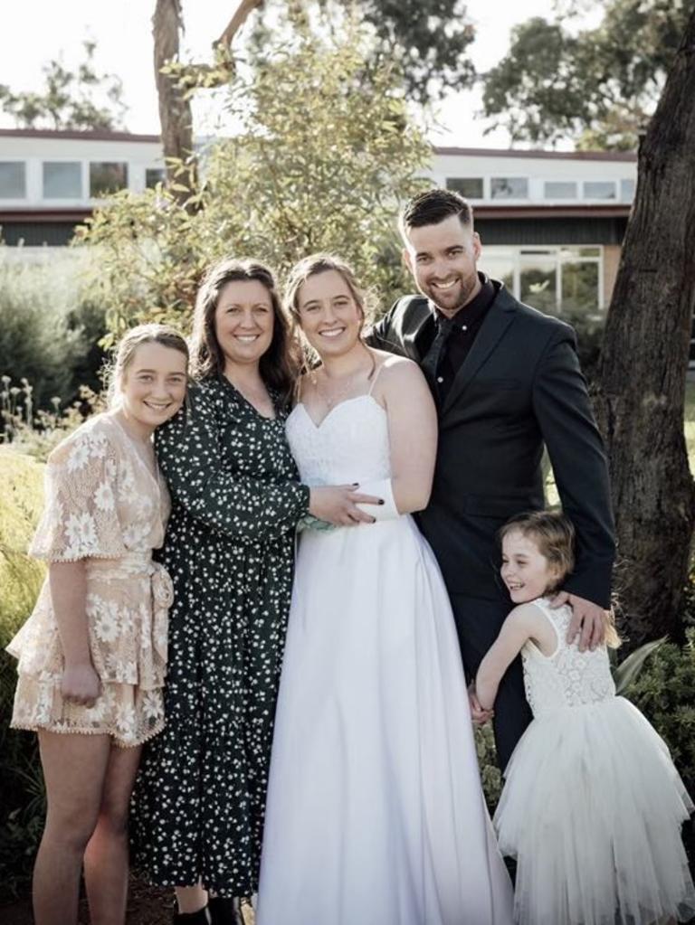 Proud mum and dad Tamara and Brendan Allender ahead of Brylie’s debutante last year with younger daughters Indiana, now 13, and Frankie, now 5. Picture: Supplied