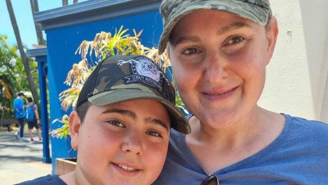 Vanessa Tadros and her son Nicholas, 10, before riding the helicopter. Picture Nine News