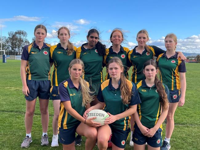 Assumption College u15 girls side will be competing in the South West Sevens competition Back Row: Caitlyn Rhodes, Ava McLucas, Kirra-Lee Curtis, Lauren Trotman, Rachel Brassel, Morgan O”learyFront Row: Kaitlyn Fischer, Abby Hammond, Lily BennetAbsent: Ember Barnsdale, Suzie Spiller, Isabelle Beer, Montanna Osborne, Hally Mutch (Photo: Tom Duggan / Assumption College)