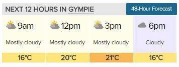 Today&#39;s forecast for Gympie, July 13, 2016. Picture: Frances Klein