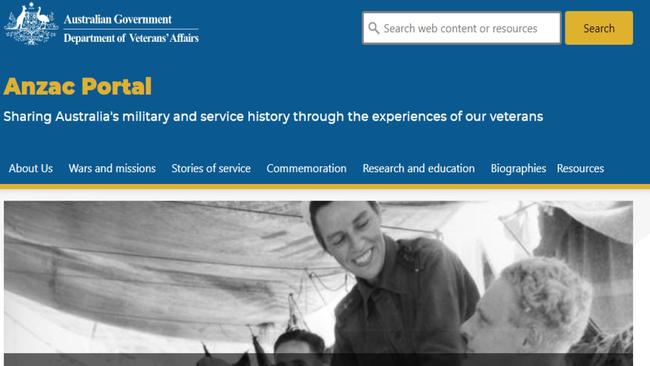 A screenshot of the Federal Government's new Anzac portal.