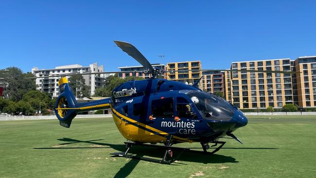 A pedestrian in his 80s has suffered head injuries after a car struck him on Sherbrook Rd in Hornsby. Picture: CareFlight