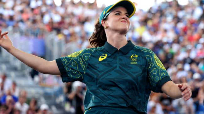 PARIS, FRANCE - AUGUST 09: B-Girl Raygun of Team Australia  reacts during the B-Girls Round Robin - Group B on day fourteen of the Olympic Games Paris 2024 at Place de la Concorde on August 09, 2024 in Paris, France. (Photo by Elsa/Getty Images)