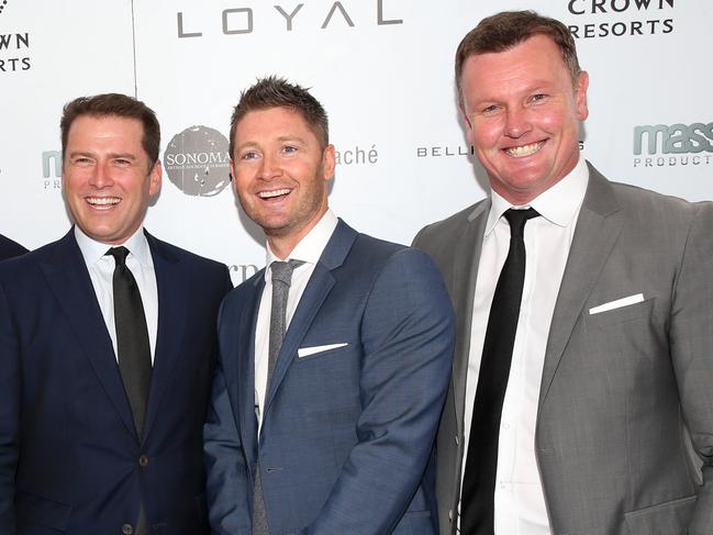 Karl Stefanovic , Michael Clarke and Anthony Bell in happier times. Picture: Richard Dobson