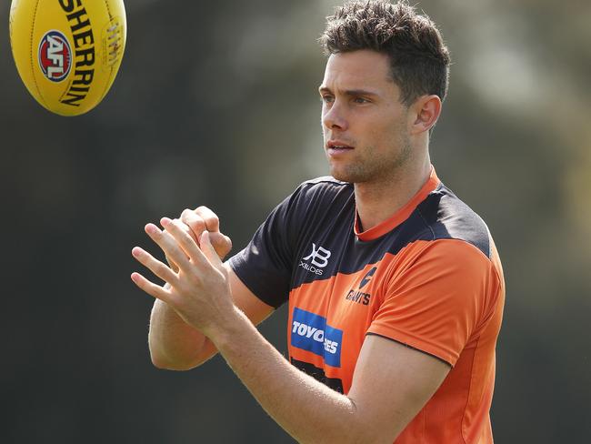 Josh Kelly on the track during GWS Giants training on Tuesday. Picture: Phil Hillyard