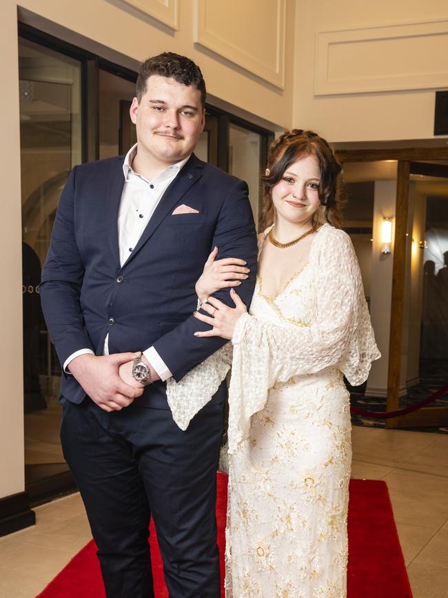 Graduate Erika Smith with partner Garrett Gulliver at the Toowoomba Flexi School formal at Burke and Wills Hotel, Thursday, October 20, 2022. Picture: Kevin Farmer