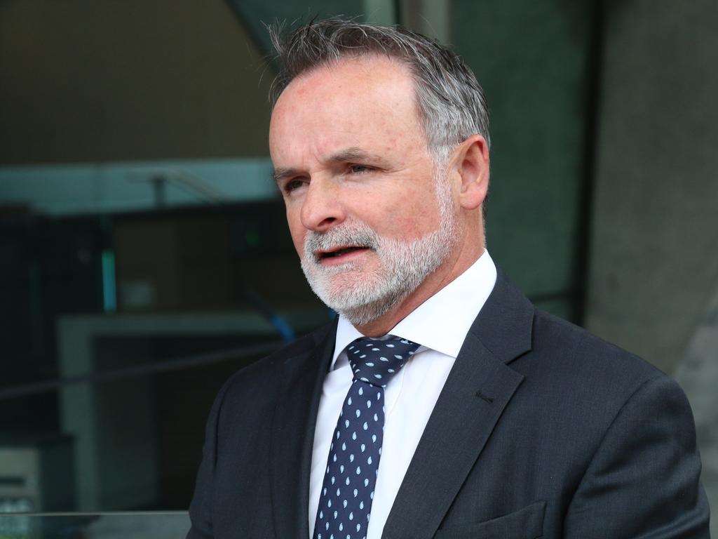 Member for Franklin David O'Byrne speaks to the media at Parliament Square in Hobart on Thursday, March 30, 2023.