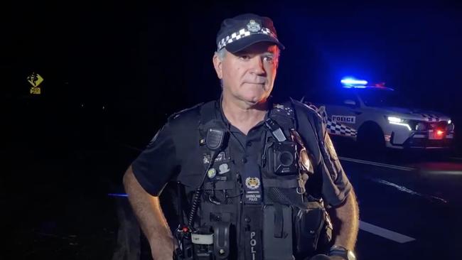 Police District Duty Officer Senior Sergeant Steve Hall on Lindsay Road, Buderim, where two people died after the car they were travelling drove off an embankment. Picture: Laura Pettigrew