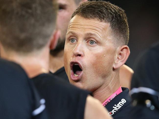 AFL Round1. Carlton vs Richmond at the MCG.   Brendan Bolton, senior coach of Carlton at qtr time   . Pic: Michael Klein