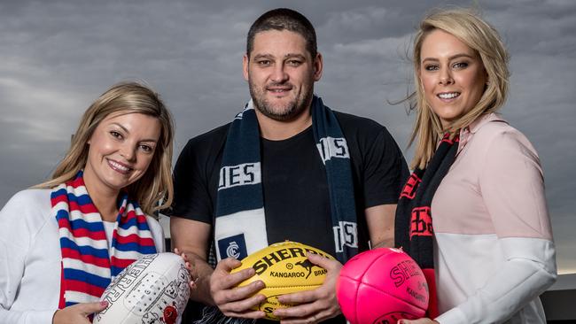 Natalie Hunter, Brendan Fevola and Candice Wyatt. Picture: Jake Nowakowski