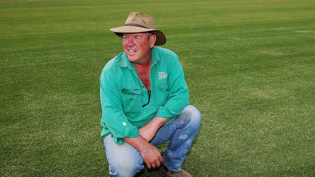 Graeme Colless Managing Director for Dad and Dave Turf with the grass he is growing to turf the SCG for the Major League Baseball season opener between the LA Dodgers and Arizona Diamondbacks, on his property in Pitt Town North West of Sydney. Pic Brett Costello