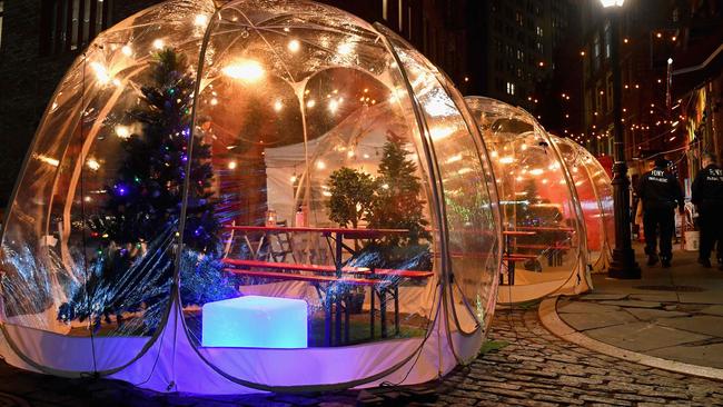 Social-distancing bubble tents for dining in New York City. Picture: AFP