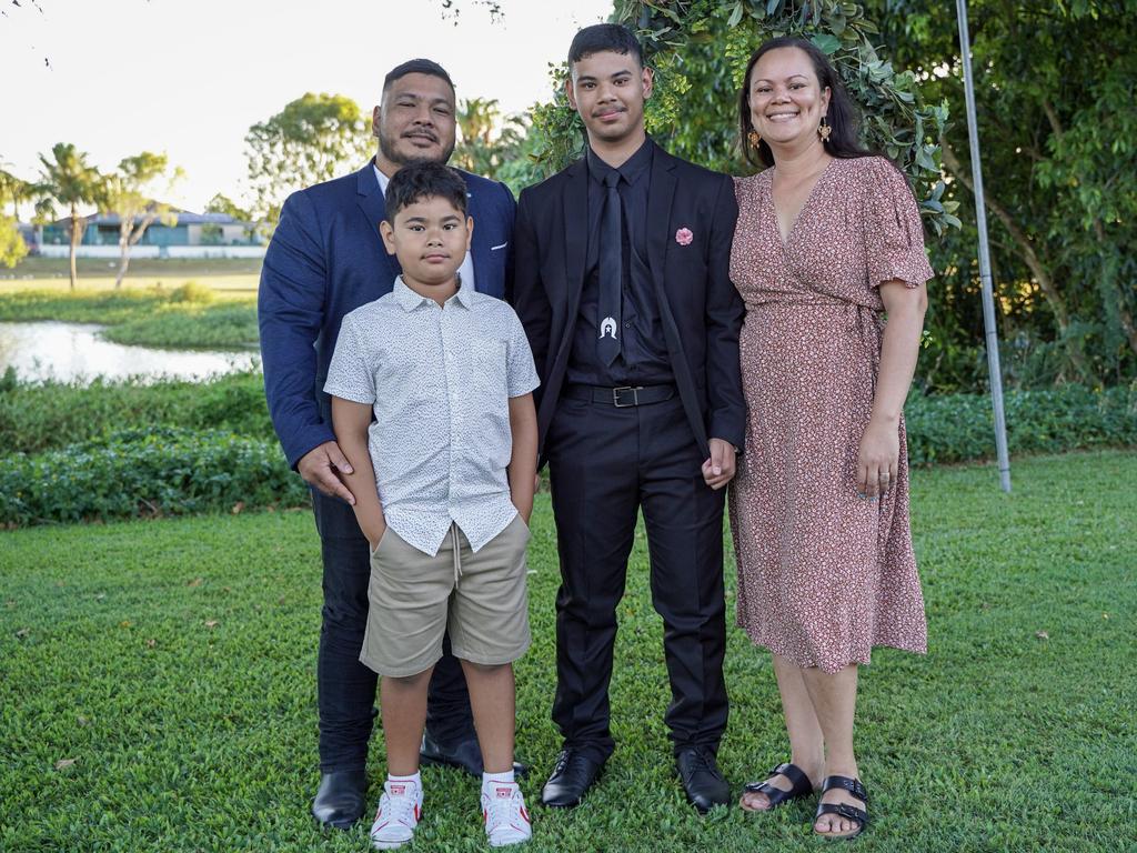Jax Peters, Marco Peters, Caleb Peters and Paula Peters at the Mackay North State High School formal at Windmill Function Centre, November 19, 2021. Picture: Heidi Petith