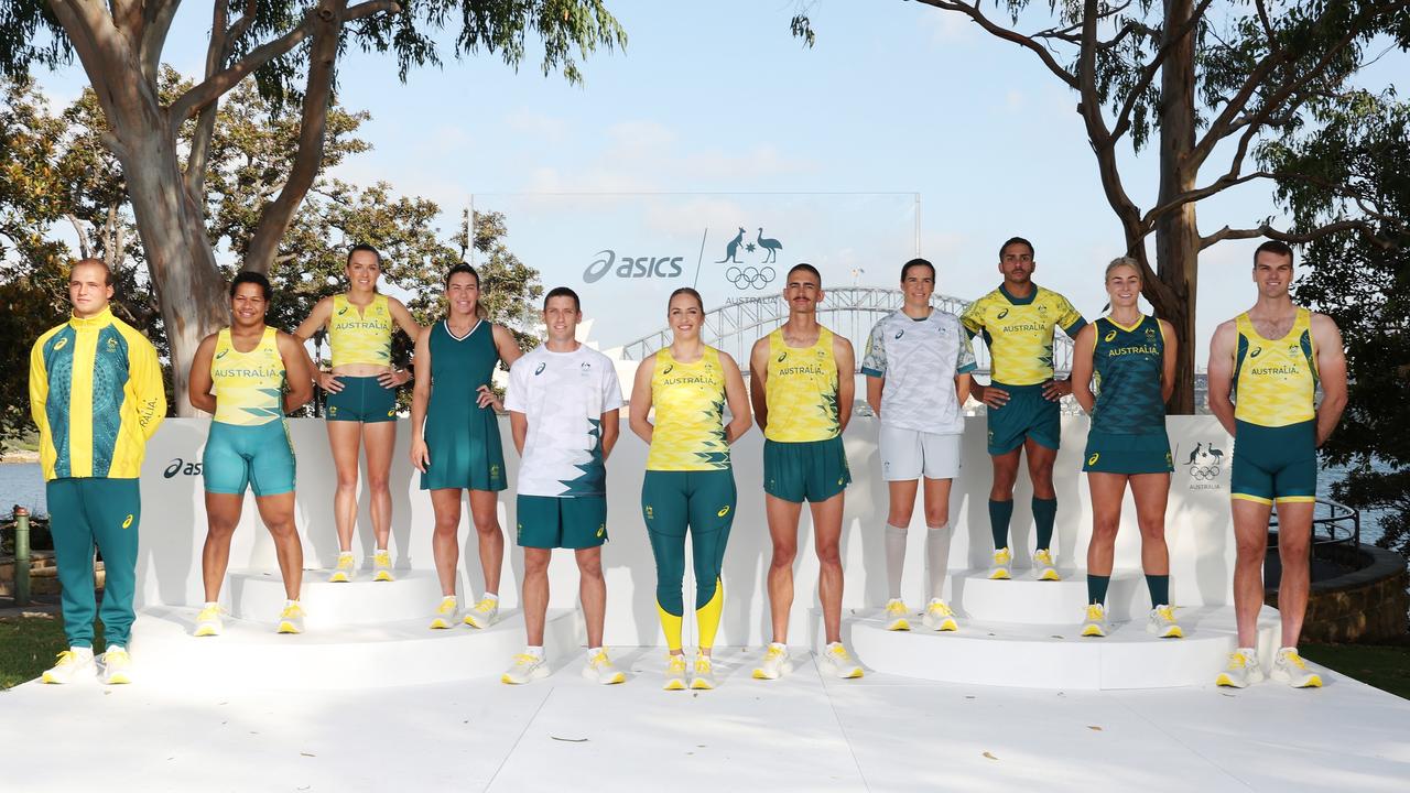 Aussie athletes model the full range of Olympic attire. Picture: Mark Metcalfe/Getty Images