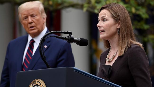 Amy Coney Barrett after being nominated to the US Supreme Court by President Donald Trump. Picture: AFP