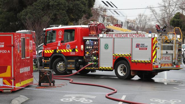 Police and firefighters remained at the Major Rd, Fawkner scene on Thursday morning. Picture: David Crosling (generic)