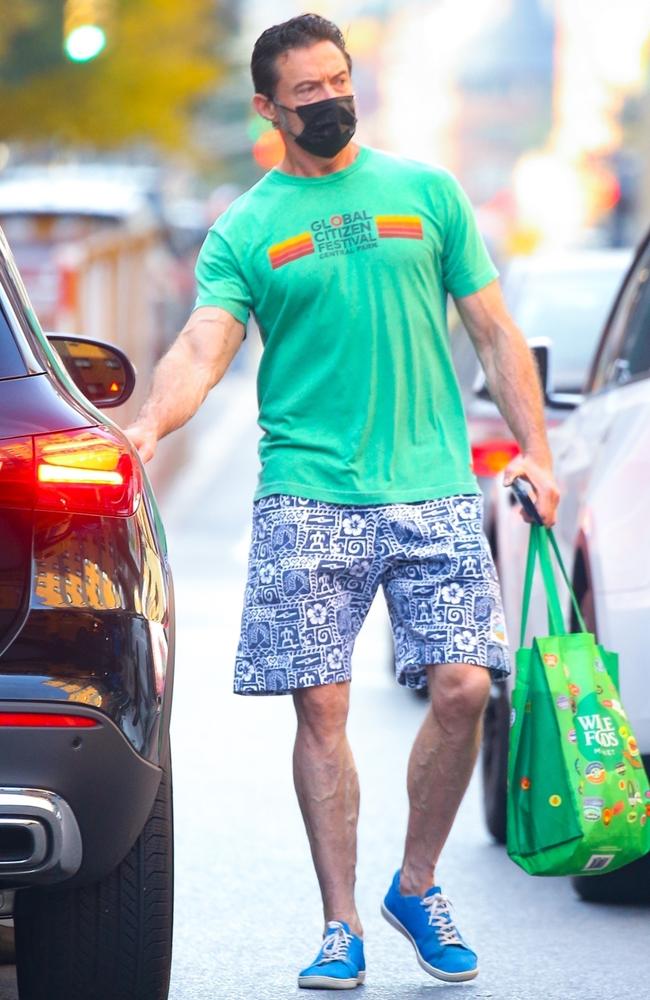 Hugh Jackman went for a summery casual look while picking up some groceries in NYC. Picture: Backgrid