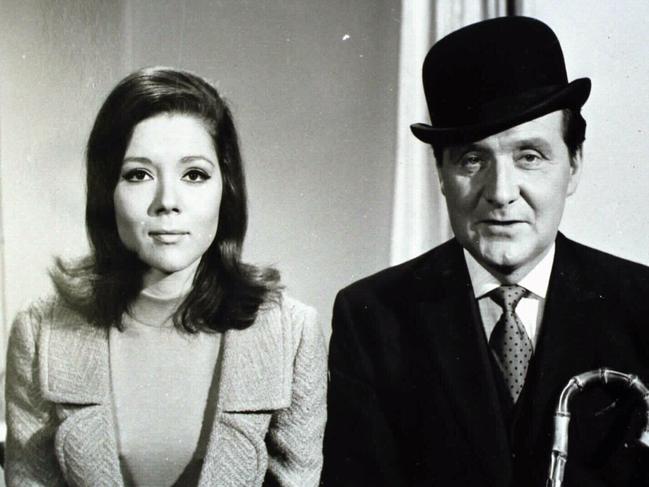 'Avengers' actor Patrick MacNee as John Steed and  actress Diana Rigg as Mrs Peel.   Copy/pic  tv headshot bowler hat