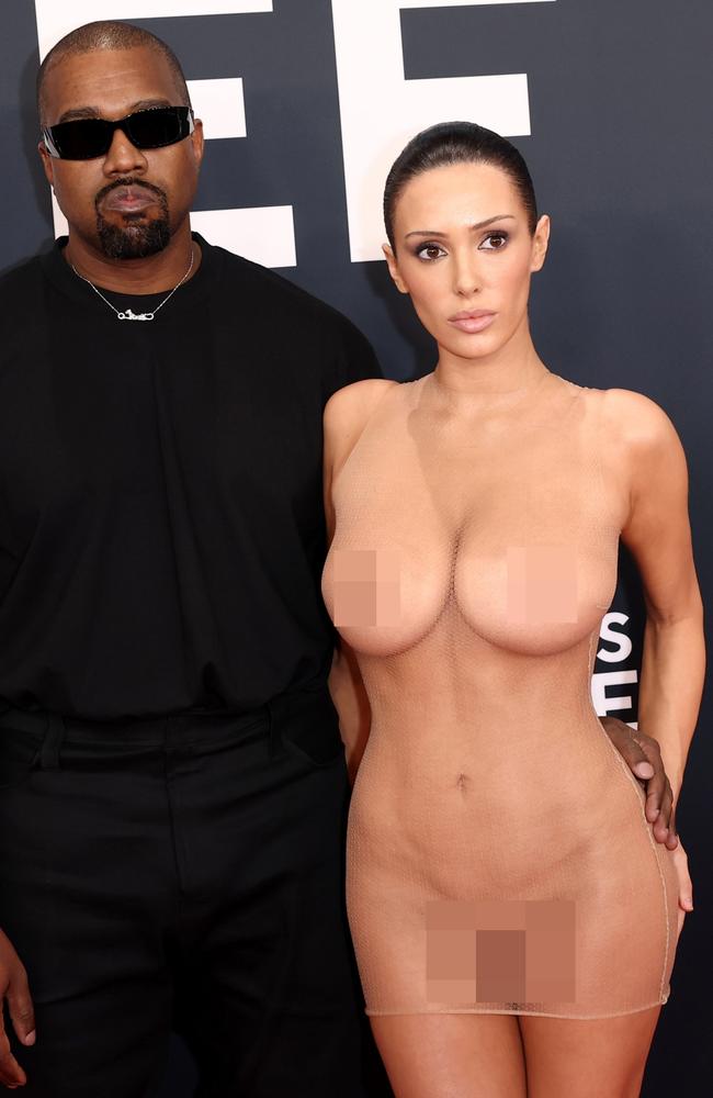 Bianca Censori bares all at yesterday’s Grammys. Picture: Matt Winkelmeyer/Getty