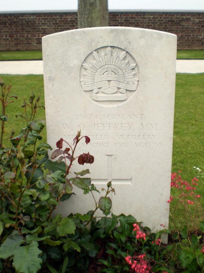 William Jeffrey's grave in the Heath Cemetery, Harbonnieres, France. Picture: A. HOWARD/K. BLACK