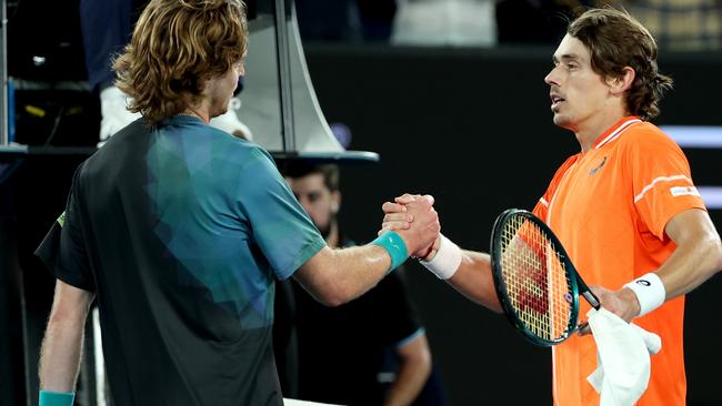 Andrey Rublev outlasted Alex de Minaur. Picture: Julian Finney/Getty Images