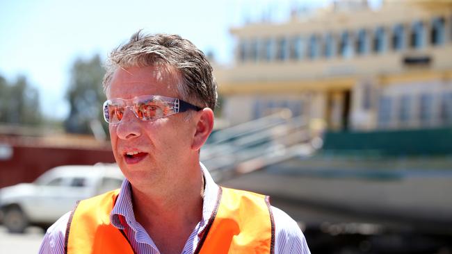 Transport Minister Andrew Constance visits Birdon Marine in Port Macquarie to check on the progress of work on the new Manly ferries. Picture: Nathan Edwards