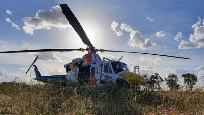 A Townsville man was airlifted to hospital by RACQ CQ Rescue after he suffered head injuries when his van rolled multiple times on the Bowen Development Road. Picture: RACQ CQ Rescue.