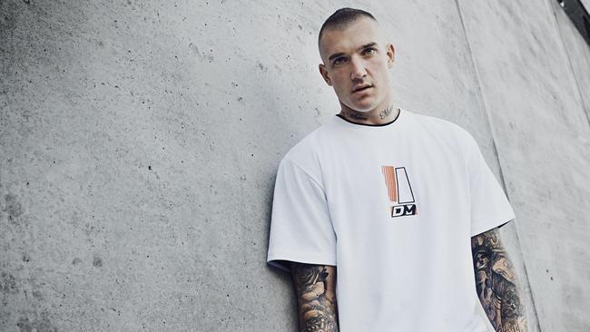 Dustin Martin modelling his Bonds X DM capsule collection. Picture: Bonds