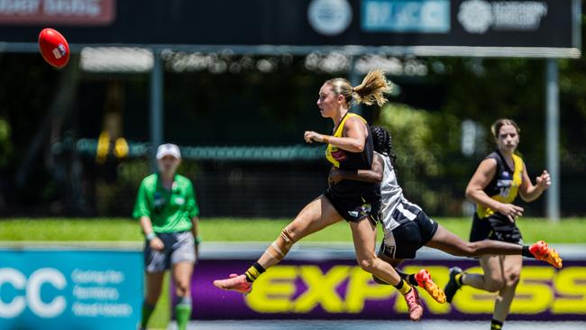 Sally Evans as the Nightcliff Tigers took on the Palmerston Magpies in the 2024-25 NTFL women's semi-final. Picture: Pema Tamang Pakhrin