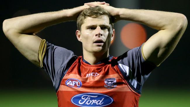 Former Geelong Cat Nathan Vardy at training during the 2016 season.