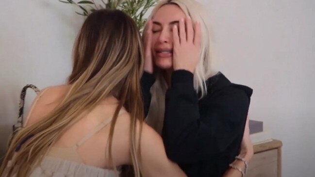 Kim is comforted by sister Khloe Kardashian. Picture: Hulu