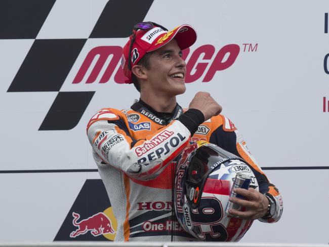 Marc Marquez on the podium after his victory.