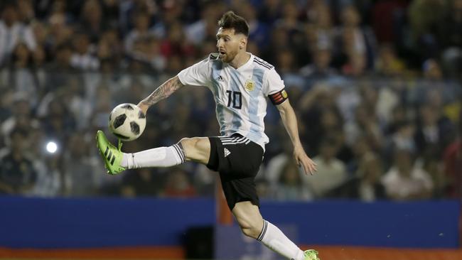 Argentina's Lionel Messi controls the ball