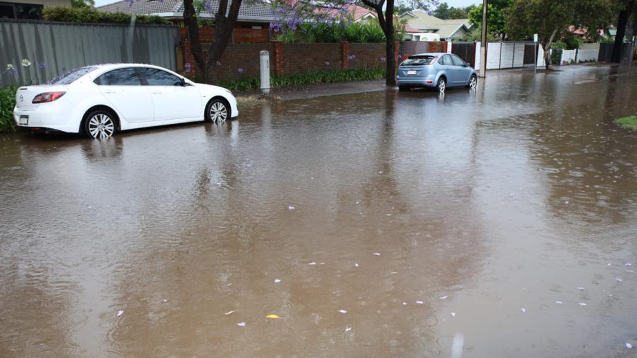 Floods on Third Ave, Wayville on Friday. Picture: NCA NewsWIRE / Emma Brasier