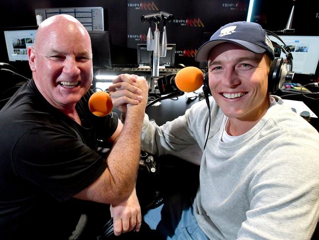 The Rush Hour co-hosts Andrew Jarman and Bernie Vince pictured at the Triple M Studios in Adelaide. (AAP Image/Sam Wundke).