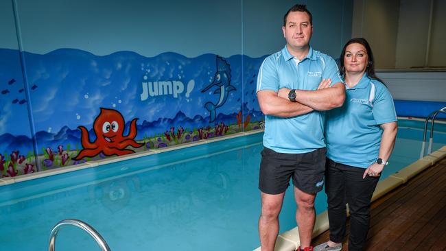 Michelle Bradley and James Bradley run the Jump swim school business in Pakenham. Picture: Jake Nowakowski