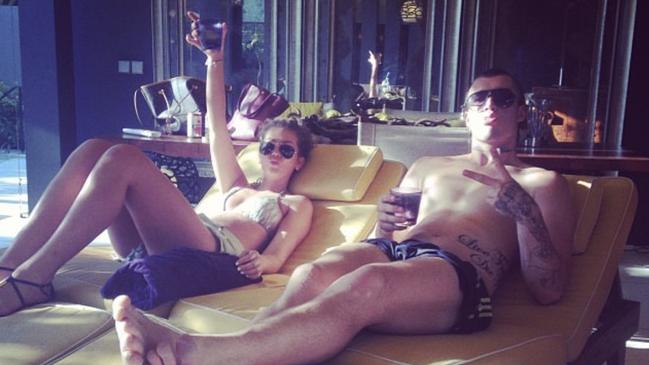 Holiday sanps of Dustin Martin and Elli Johnston on holiday dating back a decade. Picture: Supplied