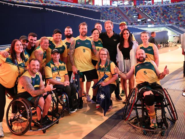 The Sussexes with members of the Australian team at the Invictus Games in Dusseldorf. Picture: Getty Images for the Invictus Games Foundation