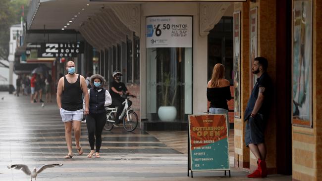 Manly’s usually busy Corso on Saturday as the Northern Beaches in Sydney went into pandemic restrictions. Picture: Damian Shaw