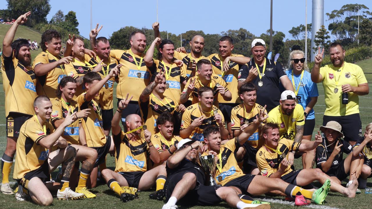 Caloundra Sharks celebrate winning the 2024 c-grade grand final. Picture: Patrick Gillett.