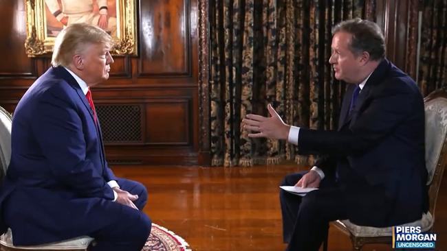 Donald Trump talks to Piers Morgan for his new show <span id="U811570306014WpG">Uncensored</span>. Picture: Twitter