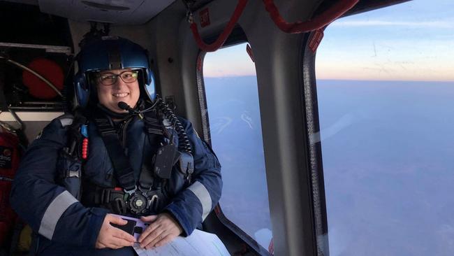 Nurse Nadine Tipping in the CareFlight helicopter on the way to a job.