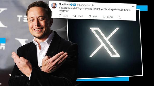 Elon Musk tweeted that Twitter’s bird logo, known as Larry, was to be ditched as he invited followers to post their logo designs for X, a brand he has long favoured. Picture: Getty