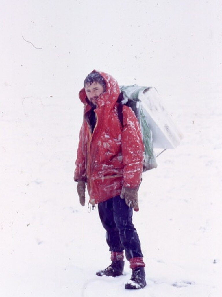 Martin Betts in a blizzard on the plateau at Macquarie Island in 1969.