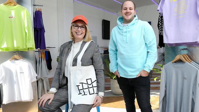 Lord Mayor Sally Capp with HoMie streetwear co-founder Nick Pearce, whose Fitzroy-based enterprise helping young people was recognised in last year's Melbourne Awards. Picture : Ian Currie