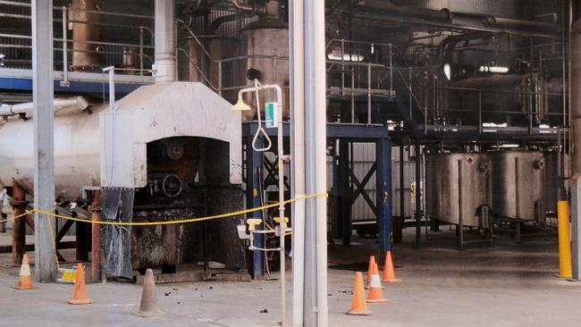 A court evidence photo of the chemical still where the fire began at Cleanaway’s Wingfield facility.