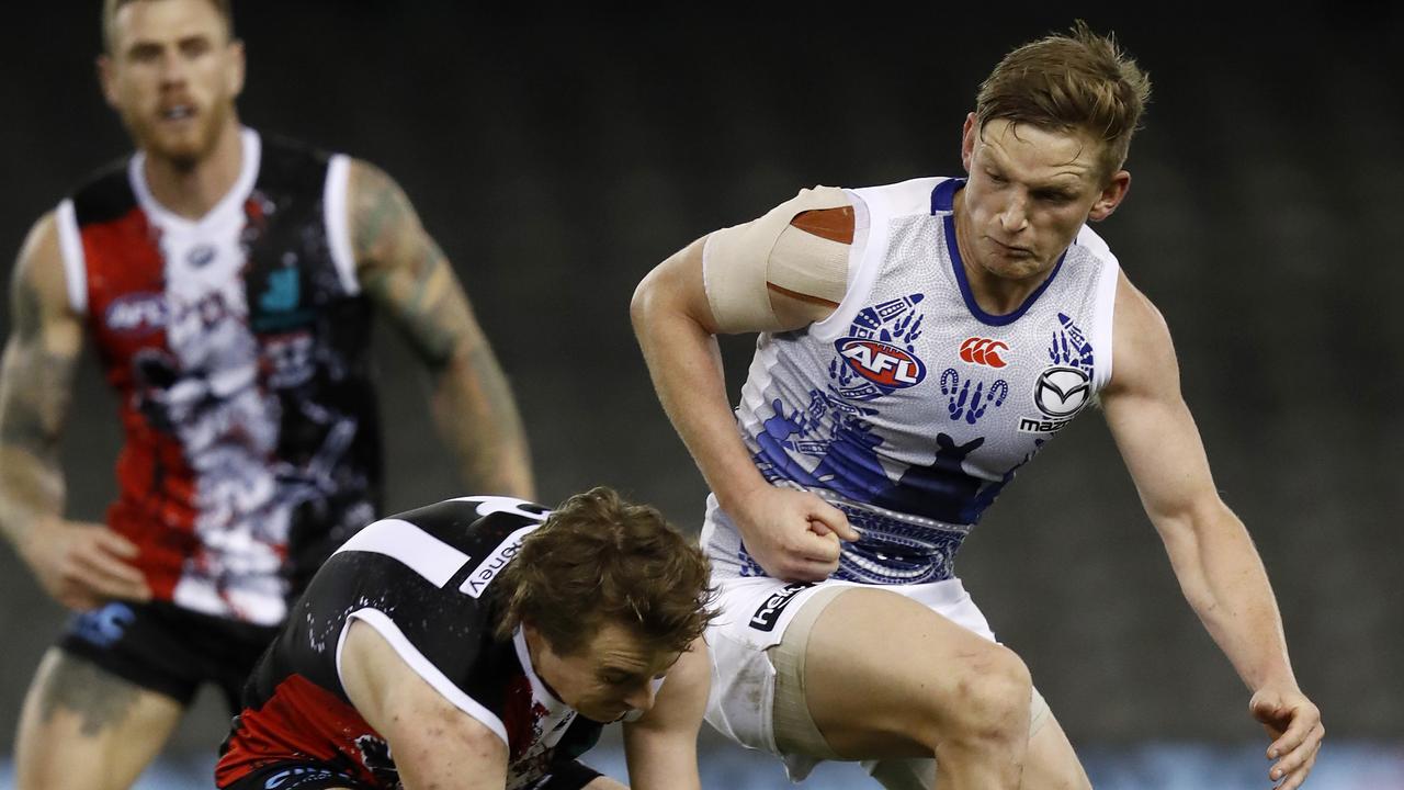 Jack Ziebell lines up Ryan Byrnes with a bump. Picture: Darrian Traynor/Getty Images