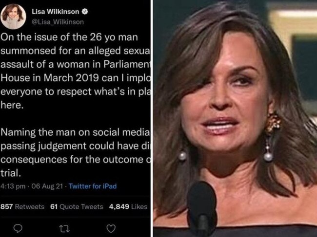 And old tweet has revealed Lisa Wilkinson was aware of the danger in mentioning Brittany Higgins’ trial publicly on the weekend, a speech that has now landed her in serious hot water.