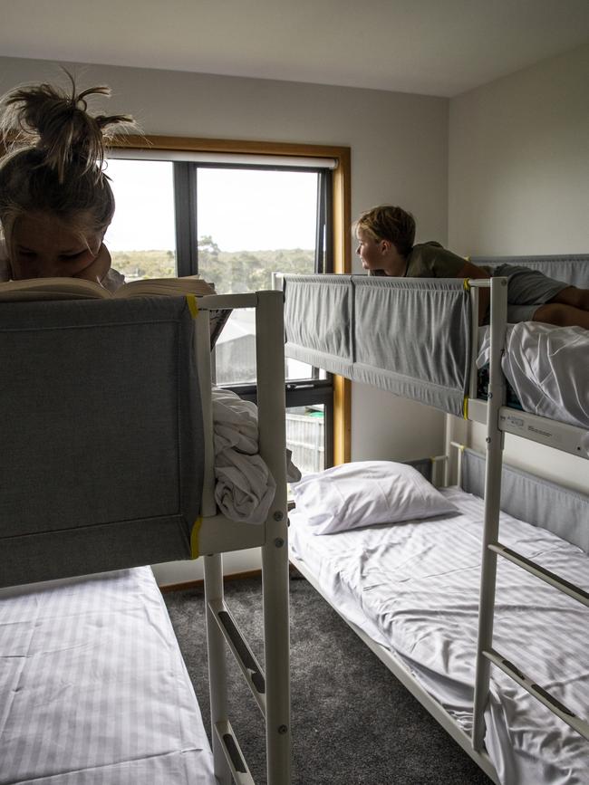 The bunks’ set-up in one of the bedrooms Teralina Beach House offers great options for families. Picture: Eloise Emmett