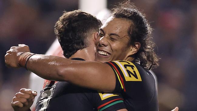 Jarome Luai (R) and Nathan Cleary have formed a lethal combo (Photo by Mark Kolbe/Getty Images)